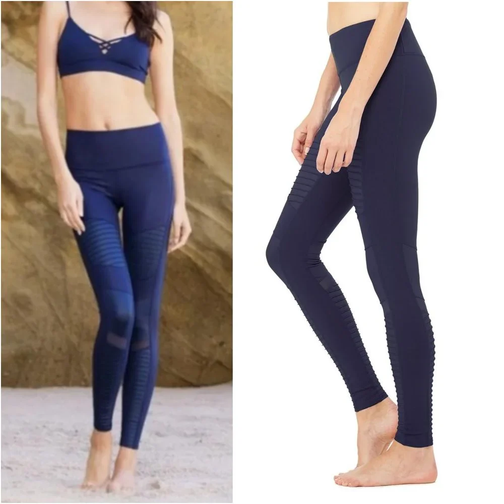 ALO Yoga Moto Leggings rich navy blue s small mid low rise - Picture 2 of 6